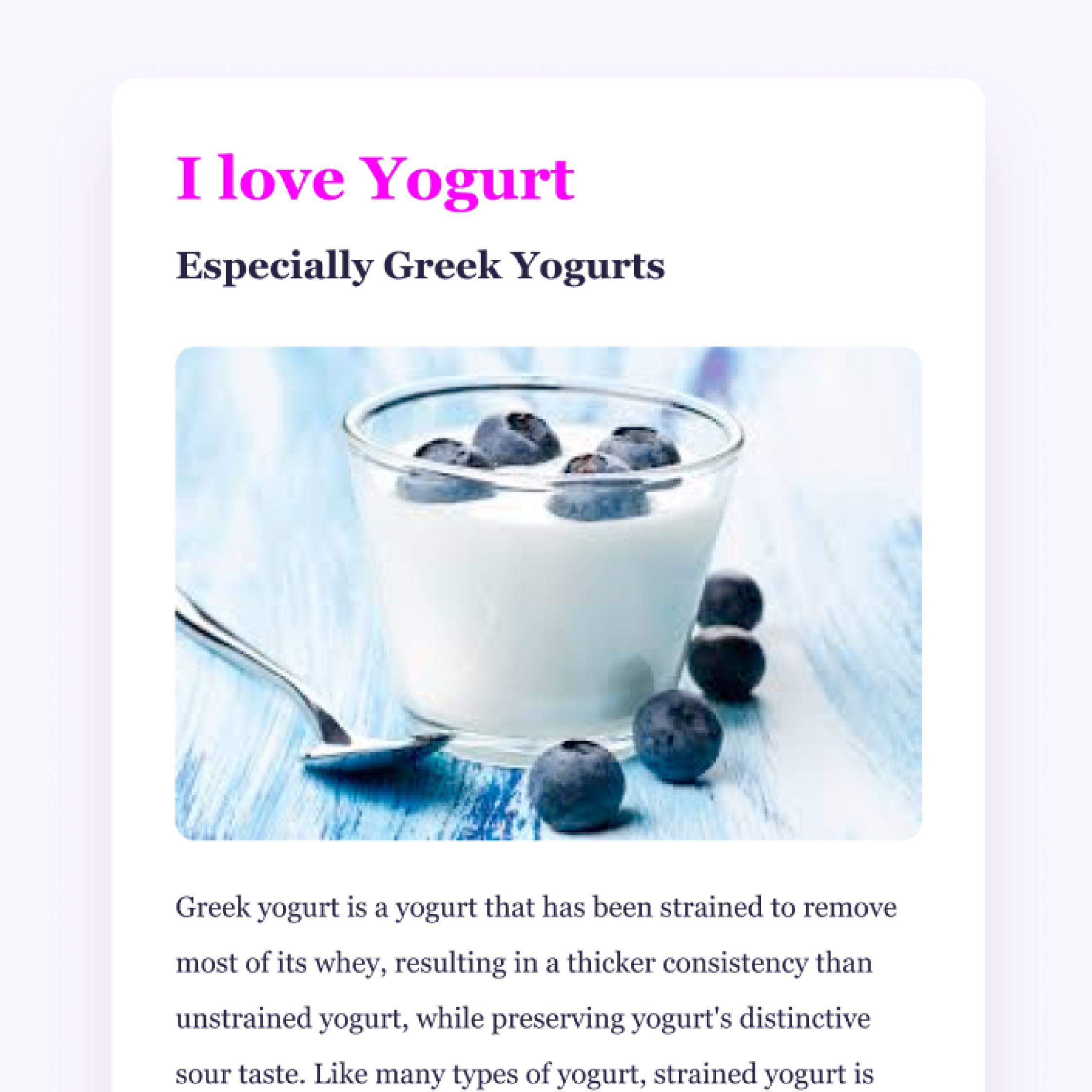 Overview of the yoghurt app